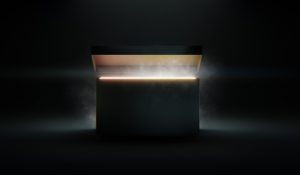 Mysterious pandora box opening with rays of light, high contrast image. 3D Rendering, illustration. High quality illustration